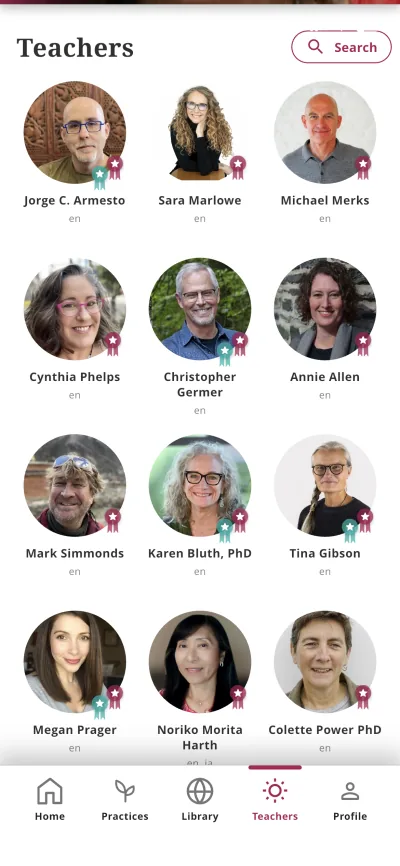 The teacher directory in the app
